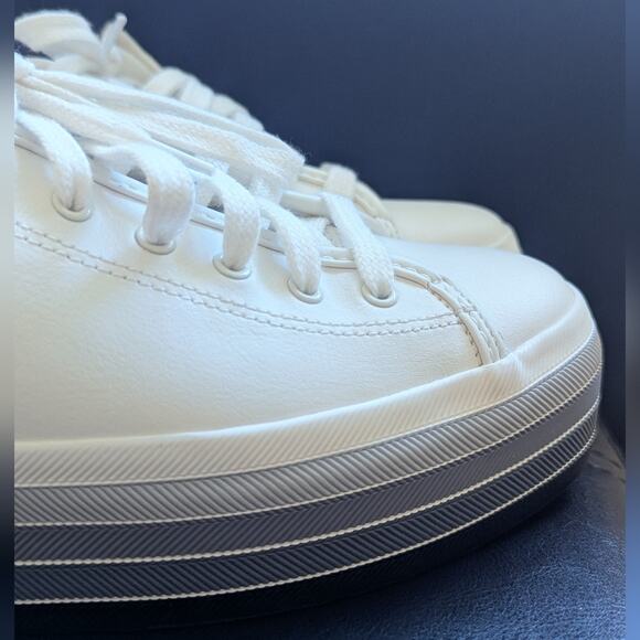 Keds Triple Kick Blue Rainbow Stripe Platform White Leather Lace Up Sneakers - Picture 6 of 7